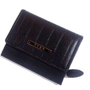 TERN Black Zip-Around Bi-Fold Coin Purse – Leather & Canvas 4 x 3" Women’s Purse
